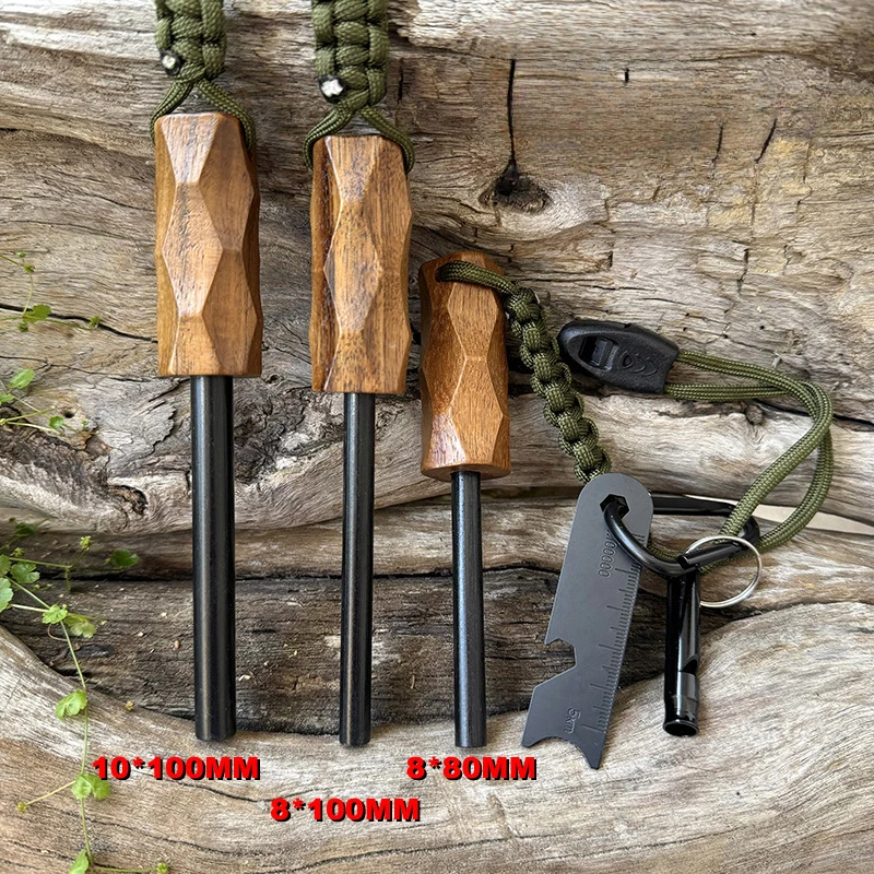 Magnesium Fire Starter - ที่จุดไฟแบบ Flint สำหรับกิจกรรมกลางแจ้ง พร้อมด้ามจับไม้ กันน้ำ ใช้แท่งแมกนีเซียม
