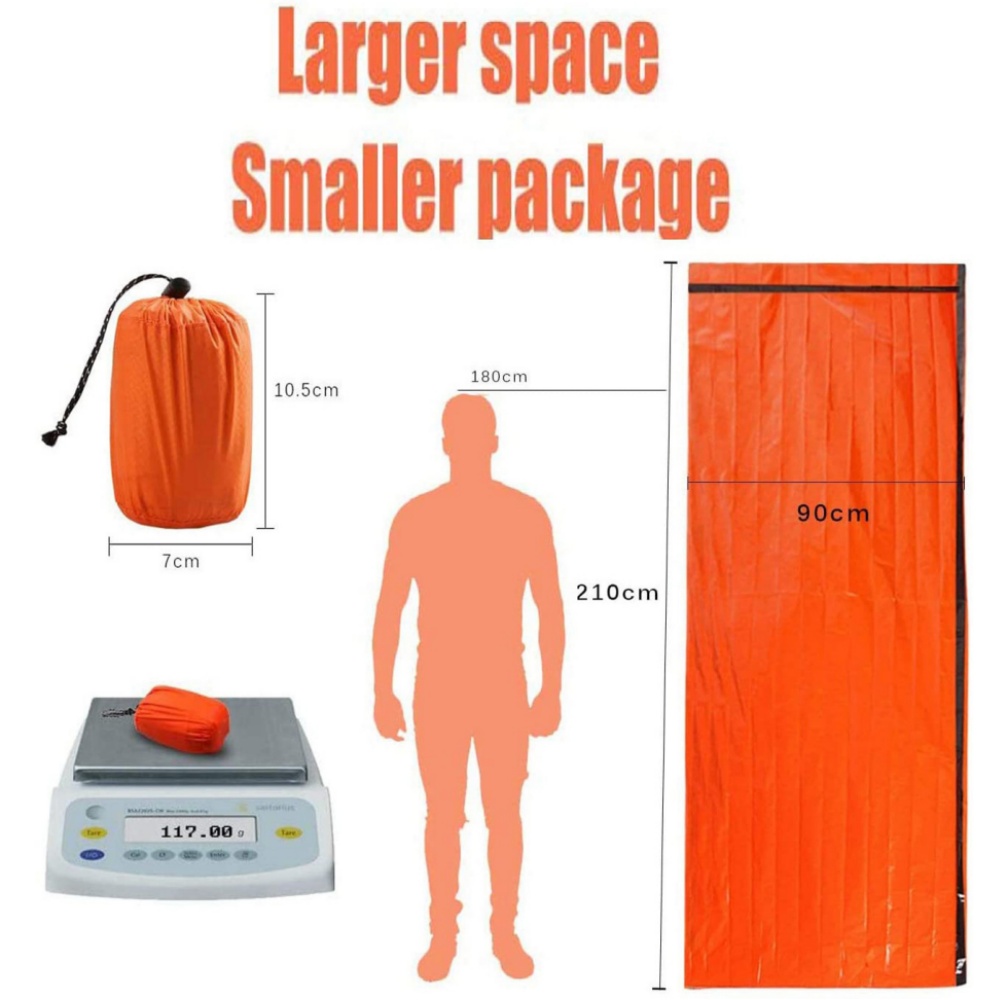 Emergency Mylar Tent - ผ้าห่มฉุกเฉินกันน้ำแบบใช้ซ้ำได้ ผลิตจากไมลาร์เก็บความร้อน พกพาสะดวก เหมาะสำหรับการตั้งแคมป์ เดินป่า และกิจกรรมกลางแจ้ง