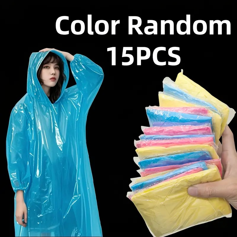 Emergency Poncho Rain - 15/30 ชิ้นสีสุ่มเสื้อปอนโชฝนแบบใสแบบใช้แล้วทิ้งสำหรับผู้ใหญ่ - อุปกรณ์กันฝนฉุกเฉินแบบพับได้น้ำหนักเบา, สีแดง/น้ำเงิน/เหลือง, วัสดุพลาสติกระบายอากาศเหมาะสำหรับการเดินป่า,