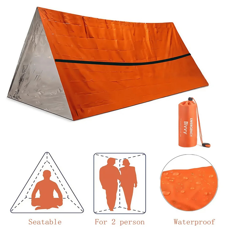 Bivy Bag Emergency - เต็นท์ฉุกเฉินสำหรับ 2 คน ผ้าไมลาร์กันน้ำ ถุงนอนเก็บความร้อน ใช้ซ้ำได้
