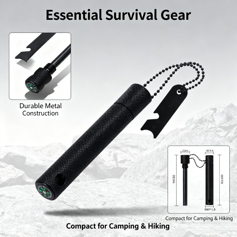 Magnesium Fire Starter - แท่งแมกนีเซียมพร้อมเข็มทิศ - หินจุดไฟกันน้ำ ป้องกันการกัดกร่อน ตัวจุดไฟที่จำเป็นสำหรับการเอาชีวิตรอดในป่ากลางแจ้ง