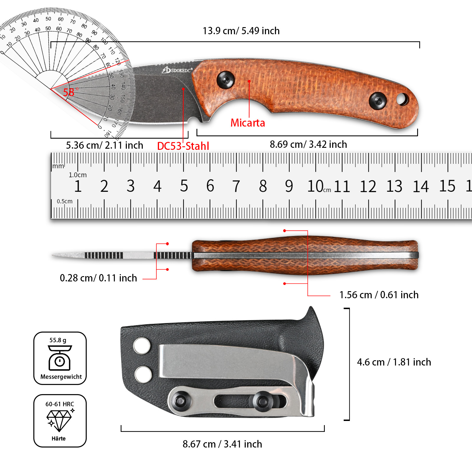 พรีเมี่ยม SDOKEDC DC53 มีดตัดเ - Bushcraft Knife Fixed บทวิจารณ์และราคา